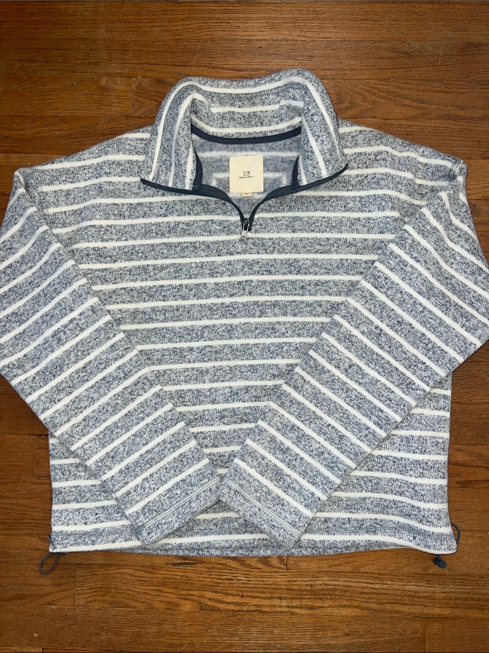 Thread & Supply Cozy Soft Striped 1/4 Zip Pullover Heather Blue & White L